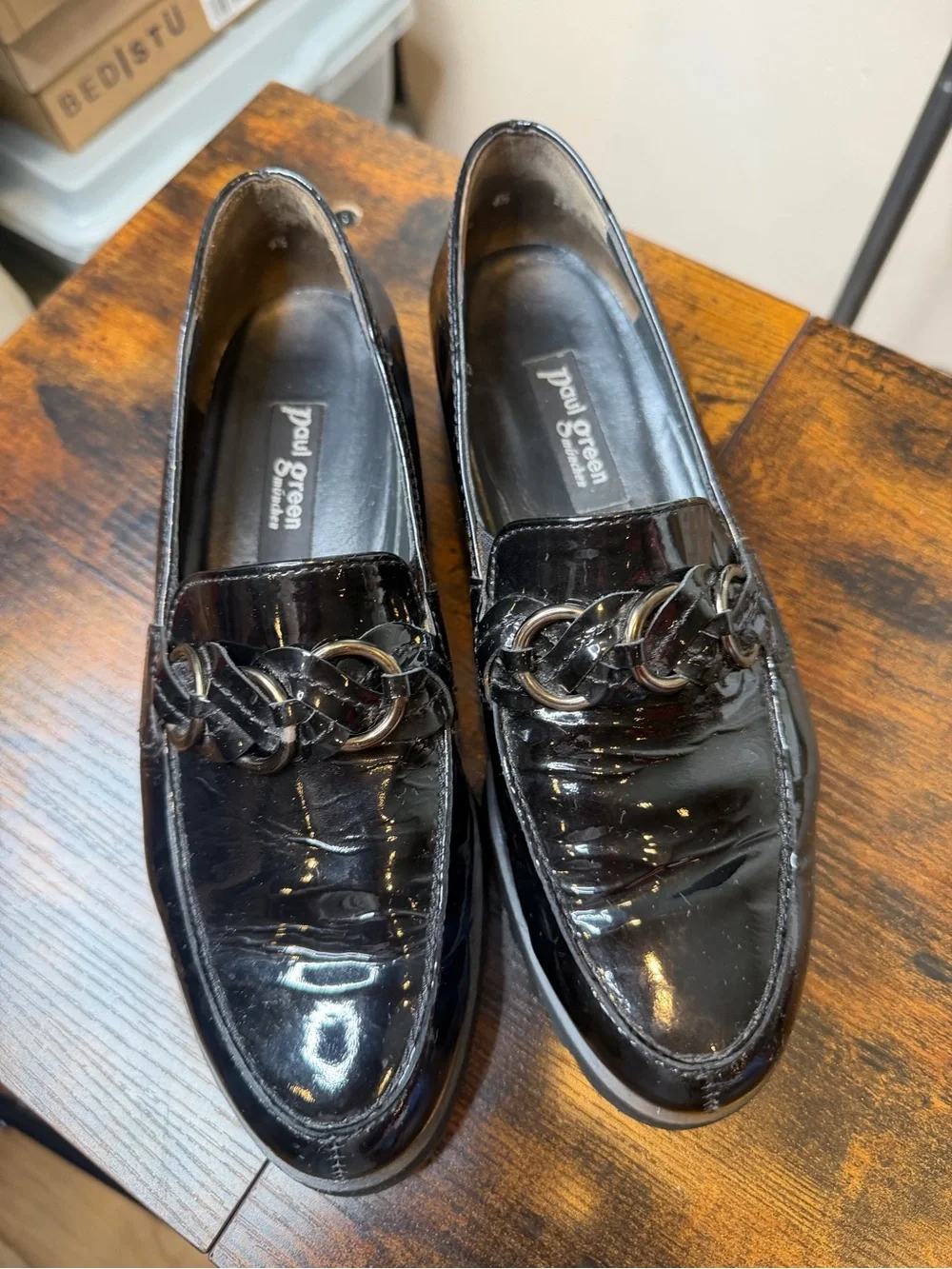 Paul Green Womens Black Patent Leather Chain Loafers Size 4.5/US7